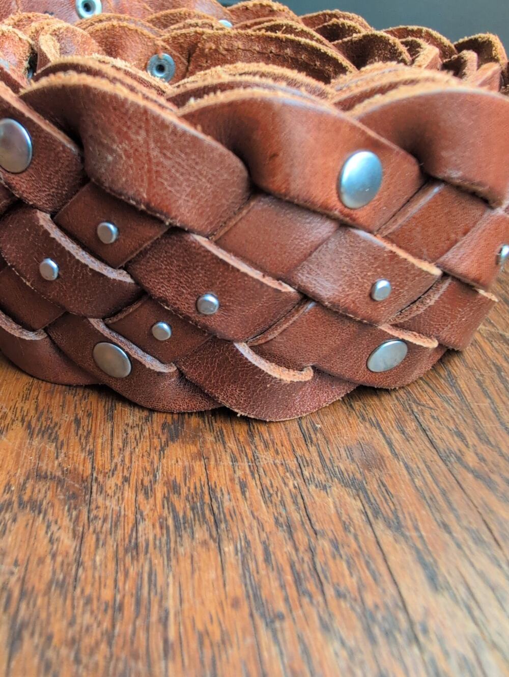 Old Navy Braided Leather Belt Women's Medium Studs Brown Western Cowgirl Horse